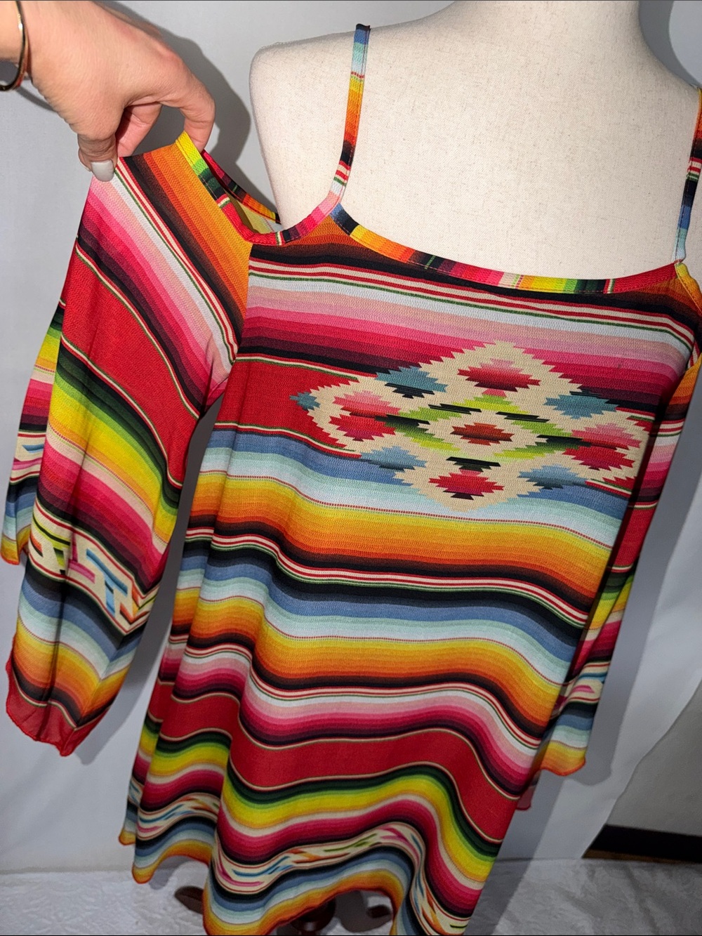Tasha Polizzi serape cold-shoulder dress